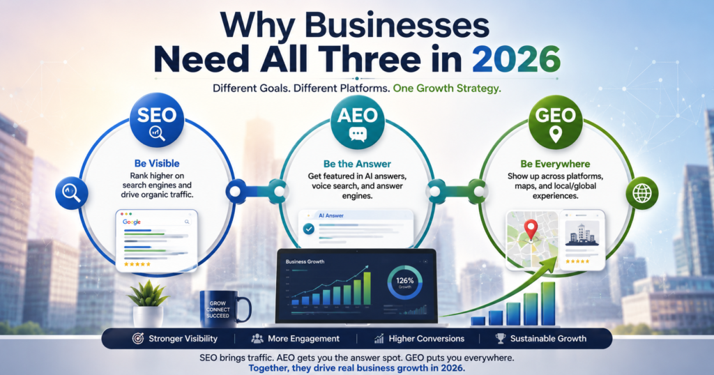 Why businesses need SEO AEO and GEO in 2026